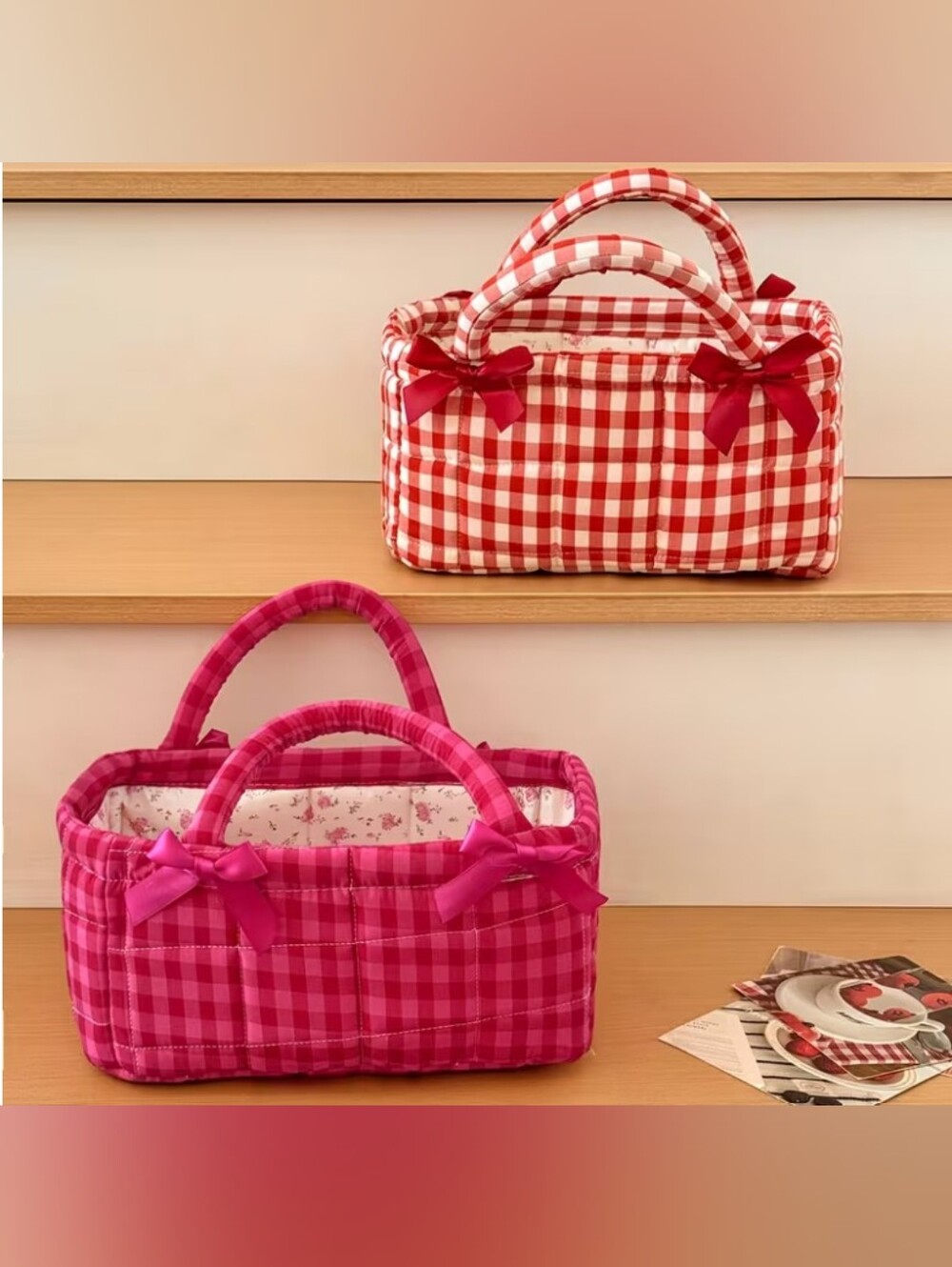 Small Printed Quilted Red Plaid Storage Basket- Buyer's Choice